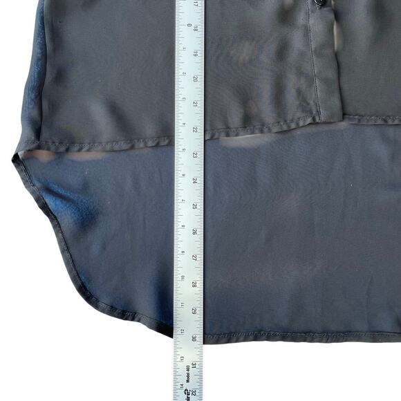 Women Black Sheer Blouse Beaded Collar Button Up Size M High Low Hem Glam Edgy - Picture 7 of 10